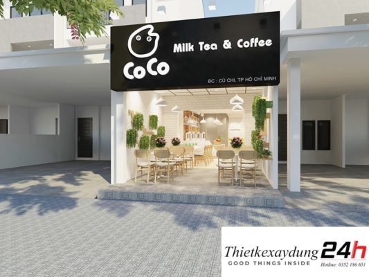 thiết kế quán trà sữa coco đẹp lạ